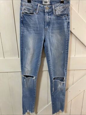 PAIGE Medium Blue Distressed Skinny Jeans